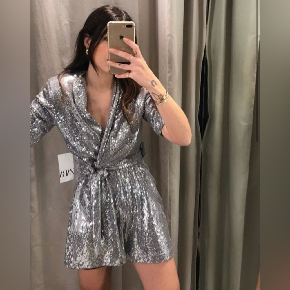 Zara Glittering Silver Sequin Jacket - image 2